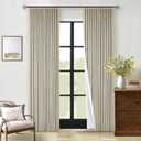 Beige Pinch Pleated Full Blackout Curtains Linen Blend Room Darkening Window Curtains 80 Inch for Living Room Bedroom Thermal Insulated Back Tab Pinch Pleat Drapes with Hooks Rings 2 Panels Oatmeal