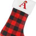 Senneny Christmas Stockings with Initials, 20 Inch Large Red Black Buffalo Plaid Monogram Xmas Stockings with White Plush Faux Fur Cuff, Christmas Decorations for Family Holiday Party, Letter A