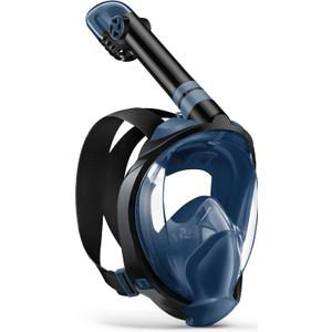 Zenoplige Full Face Snorkel Mask Adults,Dry-Top Snorkeling Gear with Camera Mount,Foldable 180-Degree Panoramic Scuba Mask for Snorkeling Diving Swimming Travel,Snorkel Mask Anti-Fog & Anti-Leak (Large/X-Large, Dark Blue)