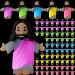 Barydat 100 Pcs Little Jesus Figures Glow in The Dark Jesus Bulk Christian Gifts for Kid Hide and Seek Let Your Light Shine Religious Party Favor for Church Vbs Baptism Sunday School Halloween