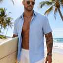 Vssjavun Mens Short Sleeve Button Down Shirts Casual Cotton Shirt Summer Beach Shirts (Blue, XXL)
