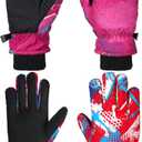 Honoson 2 Pairs Kids Snow Gloves Winter Waterproof Kids Ski Gloves Youth for Girls Boys Outdoor Toddler Snowboard Warm Clothe (6-13 Years, Bright Pattern)