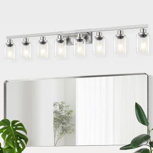 52inch Brushed Nickel Vanity Light Fixtures, 8 Light Brushed Nickel Bathroom Vanity Lights Over Mirror, Matte Nickel Modern Bathroom Wall Lighting for Mirror Bedroom,Living Room