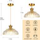 2Pack Glass Pendant Lights Kitchen Island, 11.8" Vintage Lighting Glass Light Fixtures Brushed Gold Modern Chandelier Hanging Ceiling for Dining Living Room Restaurant Bedroom Foyer, 12in/2PC