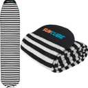 SUN CUBE Surfboard Sock Cover, Protective Surf Bag for Surfing Board, Light Stretchy Surfbag Sleeve for Longboard, Hybrid (8'6'', Black White)
