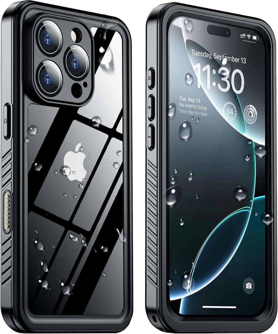 ONLY for iPhone 16 Pro Max Case Waterproof Dustproof, [Built-in Screen Protector] IP68 Waterproof [12FT Military Shockproof] Full Body Heavy Duty Protective Phone CaseBlack