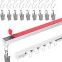 Self Adhesive Ceiling Curtain Track, 9.8 FT Flexible Cuttable No Drill Curtain Rail, Stick On Ceiling Mount Curtain Rod for Room Divider, Window, Closet, RV, Includes Hooks and Clips