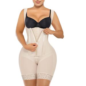 SHAPERX Fajas Colombianas Shapewear for Women Tummy Control Body Shaper Postpartum Butt Lifter with Zipper and Hooks (Medium, Beige)