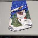 Horaldaily Christmas Tablecloth 7070 Inch Round, Winter Snowman Trees Blue Washable Seasonal Table Cover for Party Picnic Dinner Decor