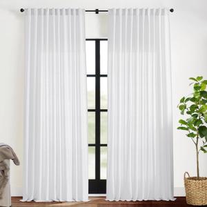 XTMYI 108 Inch Length White 2 Panels Back Tab/Hook Belt Linen Cotton Sheer Curtains for Bedroom,70 Inch Wide
