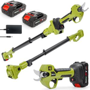 20V 2-in-1 Brushless Pole Pruning Shear with 2 Battery, Battery Powered Cordless Electric Pruning with Lubricant, 1-Inch Cutting Diameter Tree Pruner(Fast Charger Included)