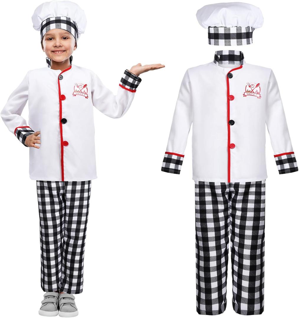 Haysandy 3 Pieces Halloween Kids Chef Costume Role Play Chef Costume with Hat for Boys and Girls (Small)