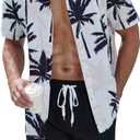 UOUA Men's Beach 2 Piece Outfits Hawaiian Flower Button Down Shirts and Shorts Sets (XX-Large, Whitepalm)