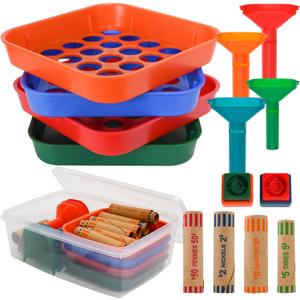 ESSENTIAL Coin Sorter Trays & Coin Counter Tubes, Coin Roller Crimping Tool with 60 Pcs Assorted Preformed Coin Wrapper Rolls
