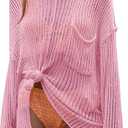 Saodimallsu Womens Sheer Swimsuit Coverup Top Bell Long Sleeve Mesh Ribbed Boat Neck Side Slit Beach Vacation Outfits Size L Pink