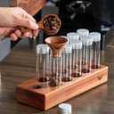 Single Dose Coffee Bean Storage Tubes Coffee Bean Cellar 10 Pcs Dosing Glass Vials With Lids (2 Oz) Wooden Display Stand And Funnel, 600ml