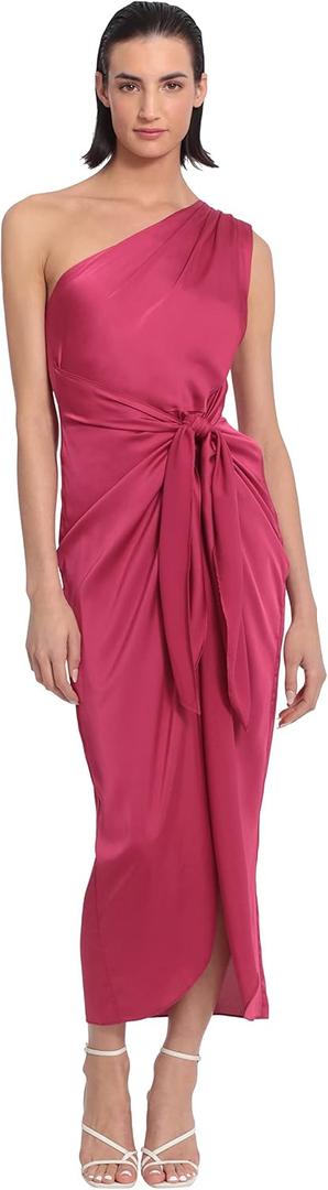 Donna Morgan Women's Donna Morgan Women's Dresses One Shoulder Faux Wrap Light Charmeuse Maxi with Tie Waist Occasion Event Party Guest of (Pink), Size 2