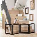 PAWLAND Freestanding Dog gate with Walk Through Door, Dog Gates for Doorways, The House, Stairs, 80" Wide Pet Puppy Safety Fence with Support Feet, 4 Panels, Espresso