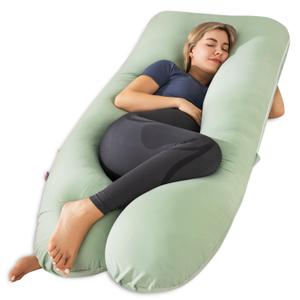 Meiz Pregnancy Pillow, U Shaped Pregnancy Pillows for Sleeping Cooling, 55 Inch Maternity Pillow for Pregnant Women, Body Pillows for Adults, Rayon Cover from Bamboo, Sage Green