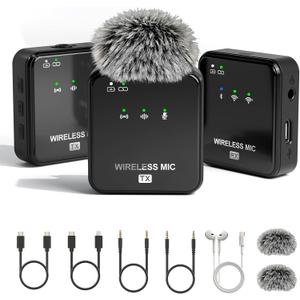 K63 Wireless Lavalier Microphone for iPhone/USB-C Phone,Camera,Tablet and Mac,mini iPhone Microphone for Video Recording,Vlogging,48KHz/24Bit,164 ft Range,Noise Cancelling