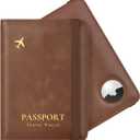 Stouchi AirTag Passport Holder, RFID Passport Holder with Airtag Slot, Multiple Passport Wallet Cover for Men, Leather Passport Case, Anti-Lost Waterproof Travel Accessories, Brown