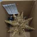 JOIEDOMI 7.8" Metal 3D Star Christmas Tree Topper Golden Glitter Decorations with 56 LED Warm White with Plug Timer Ornaments Treetop Home Holiday Party Indoor Decor