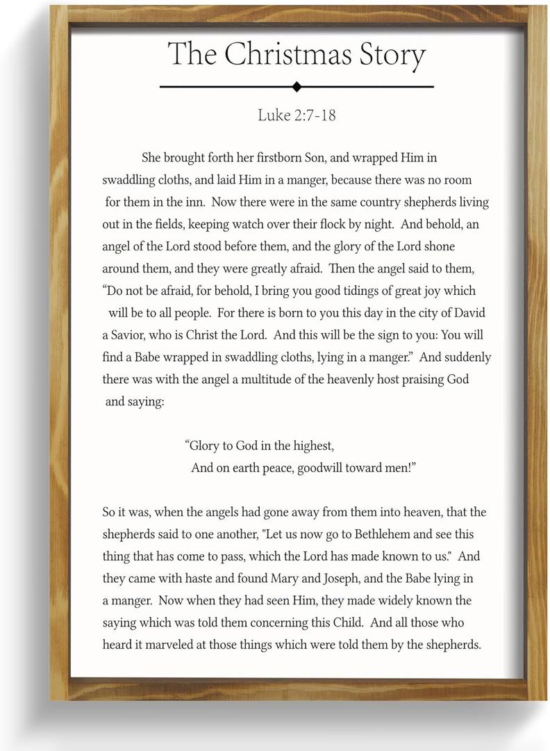 LITIVY The Christmas Story Farmhouse Scripture Wall Decor Christmas Framed Wall Art 17" x 13" Bible Verse Xmas Sign Home Decor For Mantel,Dining room, Office(Brown, 13 x 17 In)