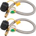 15 Inch Rv Propane Hoses with GaugeStainless Steel Braided Camper Tank Hose, Rv Lp Gas Hoses Connector For Standard Two-Stage Regulator 1/4-Inch Npt, 40lb 250psi, Qcc1 Fittings, 2 Pack