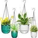 Maxcheck 4 Pcs Self Watering Hanging Planters Indoor Gift 6.5'' 4.5'' Hanging Flower Pots Baskets Outdoor Self Watering Plant with 3hooks Drainage Holes for Home