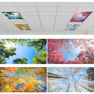 ROCEEI Pack of 4 Fluorescent Light Covers for Ceiling Lights, 4 x 2 Ft, Magnetic Light Covers for Classroom Office Home School Ceiling Decor(Season)