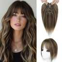 SEIKEA Hair Toppers for Women Real Human Hair, 10" Clip in Bangs Hand-tied Base 1.4 * 2.2inch Natural Realistic with Thinning Hair with Wispy Bangs Chocolate Brown