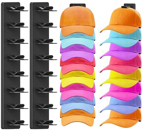 Fododo 2 Pack Hat Organizer for Baseball Caps, Hat Rack for Wall, Strong Adhesive & Screw-in Cap Holder Hats Hangers for Closet Door & Bedroom