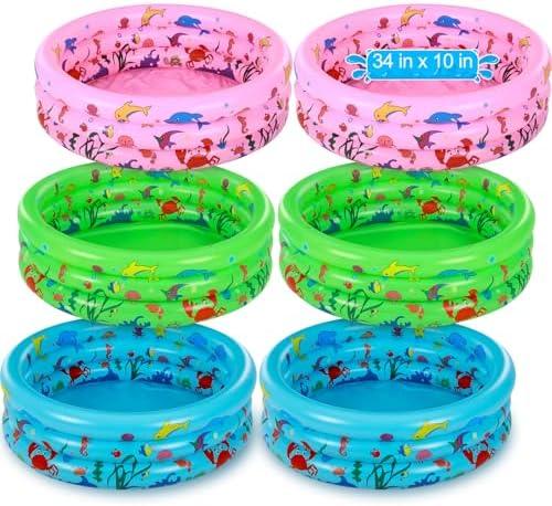 Jerify 5 Pack Kiddie Pool for Toddler 34 x 10 Inch Inflatable Kids Swimming Pool Small Baby Blow up 3 Rings Round Baby Padding Ball Pond for Indoor and Outdoor Water Game Play Center(Animal Style)