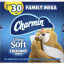 Charmin Ultra Soft Cushiony Touch Toilet Paper, 6 Family Mega Rolls = 30 Regular Rolls (Prime Pantry, Family Mega)