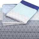 JSD Blue Striped Sheet Set Queen Size, 4 Piece Soft Printed Microfiber Sheet Set Extra Deep Pocket