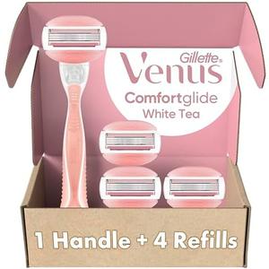 Gillette Venus ComfortGlide White Tea Women's Razor, Handle + 4 Blades Refills