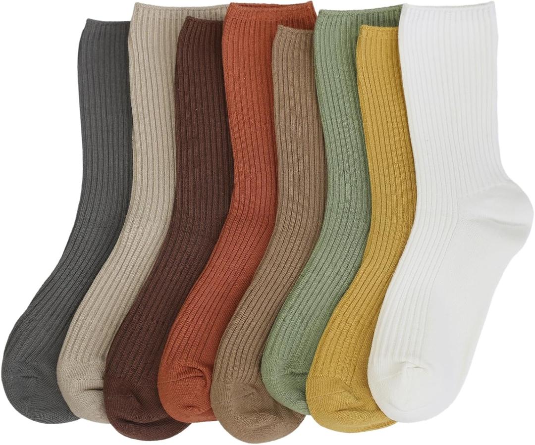 ACCFOD Womens Cute Crew Socks Casual Athletic Aesthetic Socks Neutral Cotton Socks for Women Granola Girls Clothes (5-9, Fall Leaves)