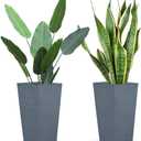 2 Pcs Pack Heavy Duty Plastic Resin 17 Inches Tall Tapered Planter Pots Large Square Planter Flower Pot with Drainage Holes for Indoor Outdoor Deck Porch Garden Home Patio Front Door (Dark grey, S)