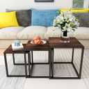 Nesting Table Set of 3 Side Tables, Modern Coffee Table Stacking End Table with Metal Frame Brown, 17.72"D x 17.72"W x 19.69"H