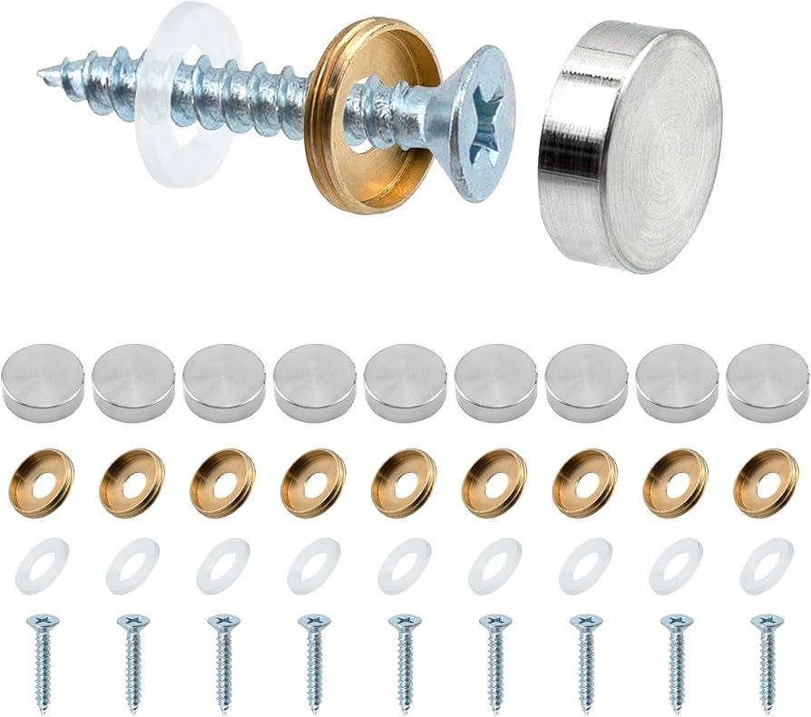 BlingKingdom 6 Sets Stainless Steel Mirror Screws with Caps,