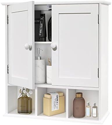 TaoHFE Bathroom Wall Cabinet with 2 Door Adjustable Shelves,Over The Toilet Storage White Wall Mounted Medicine Cabinets for Bathroom Laundry Room Kitchen