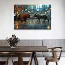 LSIUHWUWI Bull and Bear Canvas Wall Art, Bear Canvas Wall Decor, Bull Pictures Wall Decor, Bear and A Bull Statue Stand in a Stock Exchange Wall Art,Office Wall Art, Wall Decor 24x36 Inch