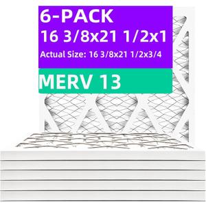 16 3/8x21 1/2x1 MERV 13 (6-Pack) Pleated Air Filter (Actual Size: 16 3/8"x21 1/2"x3/4") MPR 1900 & FPR 10, Furnace Air Filters