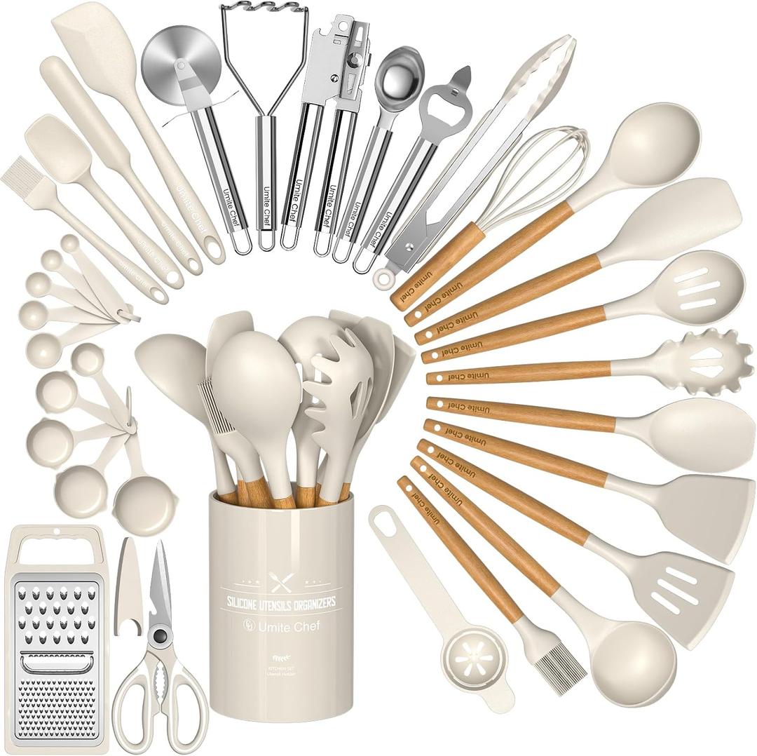 Umite Chef Food Grade Thickened Silicone (Stainless Steel Core) Kitchen Gadgets Tools Set - Kitchen Cooking Utensils Set, Heat Resistant Kitchen Spatula Tools Set, Extra Large