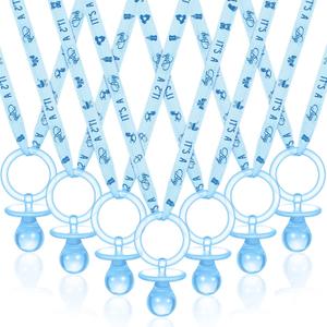 Coume 36 Pcs Shower Party Pacifiers Necklace Acrylic Pacifiers Charm Necklace for Shower Party Decorations Gender Reveal Table Scatter(Blue)