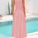 BTFBM 2025 Women Summer Vacation Dresses Sleeveless Crewneck Loose Beach Sundress Bubble Hem Tank Maxi Dress Pockets (Pink, S)