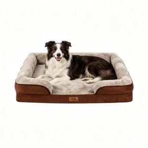 Orthopedic Dog Bed for Large Dogs - Gel Memory Foam Pet Bed with Waterproof & Washable Cover, Contoured Bolster Design for Dogs & Cats (Brown, 36.0" L x 27.0" W x 6.7" Th)