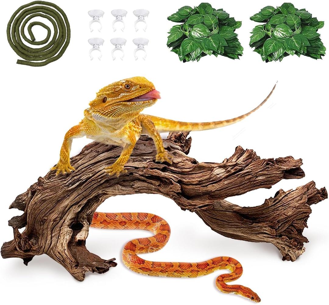 Hamiledyi Reptile Driftwood Branch Decor Terrarium Ornament Wood Climbing Natural Aquarium Driftwood Decoration for Snake Bearded Dragon Leapord Gecko Lizard Iguana