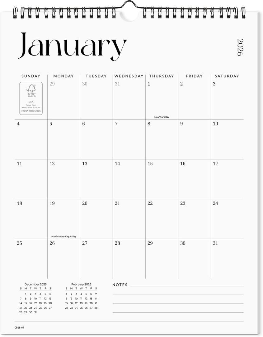 Cabbrix Wall Calendar 2026, 18 Months Wall Calendar Covering January 2026 to June 2027, 15" x 12", Twin-Wire Binding, Hanging Calendar for Home Office School, Simplified