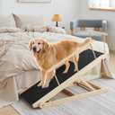 Dog Ramp for Bed and Couch, 5 Height Adjustable Solid Wood Pet Ramp for Small, Medium & Large Dogs, Collapsible Anti-Slip Dog Ramp for Sofa, Couch & Beds